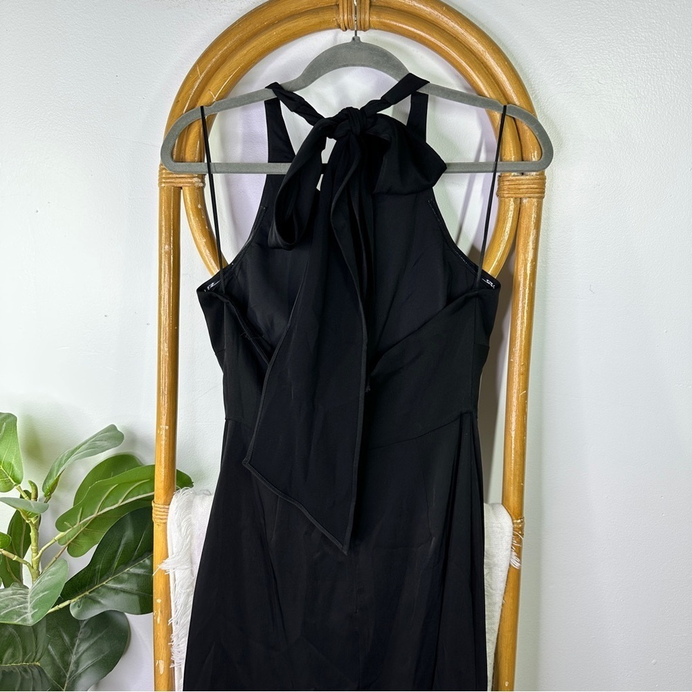 Belle Badgley Mischka Black Halter Neck Cocktail Midi Dress sz 4 - Picture 5 of 8